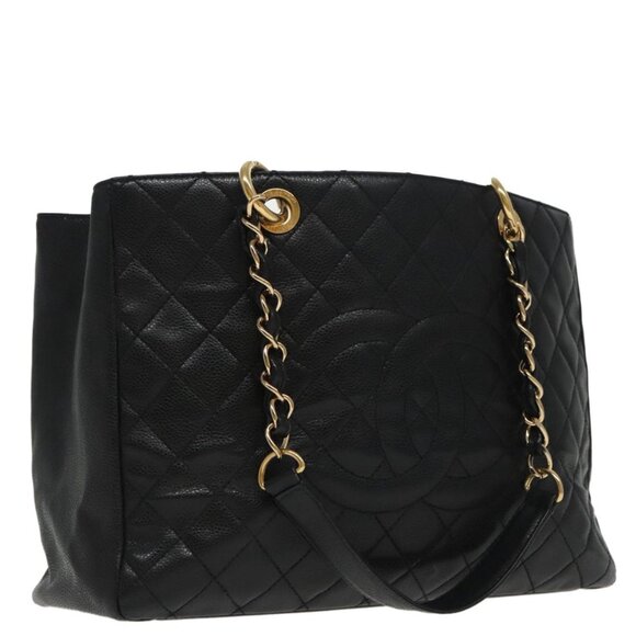 CHANEL Matelasse Chain Tote Bag Grained Calf Skin GST Black CC Auth - Picture 1 of 16